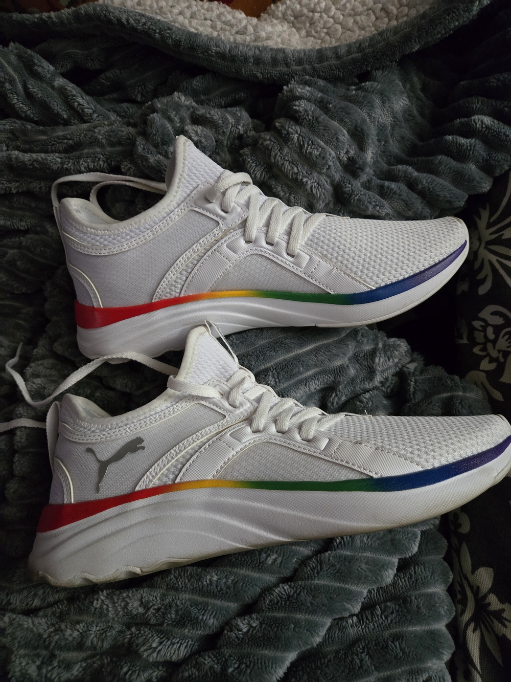 Puma White Mesh Sneakers with Rainbow Accent